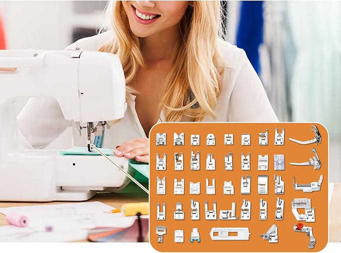 Presser Foot Set 42Pcs, Sewing Machine Presser Feet Kit Accessories with Manual for Brother, Babylock, Singer, Elna, Toyota, New Home, Simplicity, Necchi, Kenmore Low Shank Machines