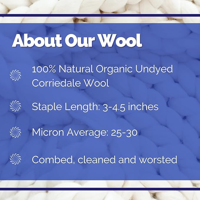 Revolution Fibers Corriedale Wool Roving 1 lb (16 Ounces) for Spinning | Soft Chunky Jumbo Yarn for Arm Knitting Blanket |100% Natural Undyed (Off-White) Wool Yarn Bulk, Felting Core, Carded Stuffing
