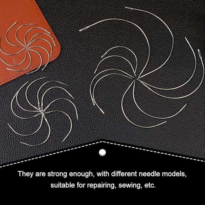 50 Pcs Curved Leather Needles,Curved Leather Hand Sewing Needles with 7 Sizes,Upholstery Needles for Leather Carpet or Canvas Repairing or Craft Projects