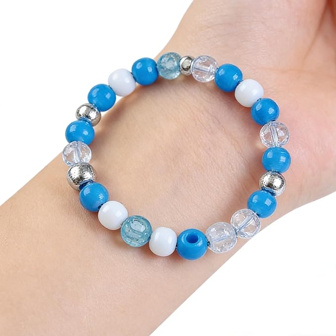 1000PCS 6x9mm Blue and White Pony Beads, Kandi Beads for Bracelets Making Kit, Hair Braids Crafts Jewelry Making Crafts Friendship Necklace Earrings DIY (Blue Silver Mixed Color)