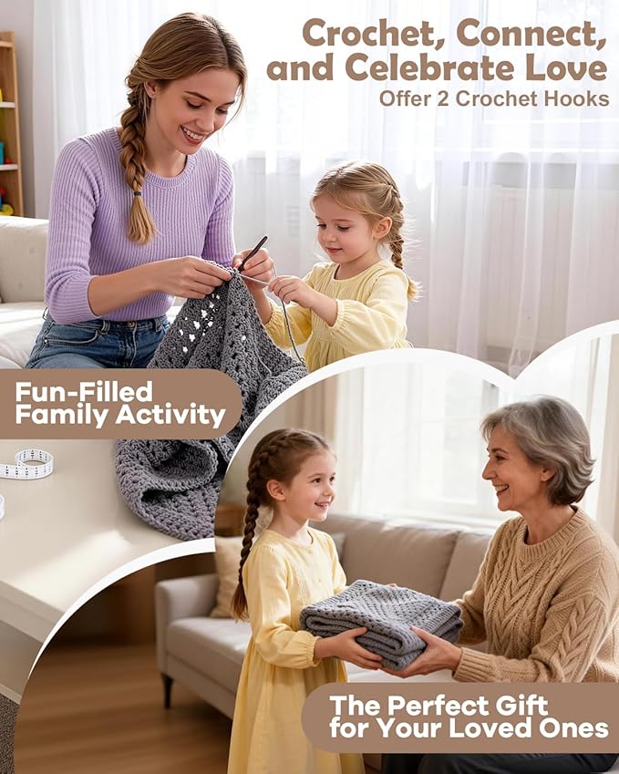 Arborthread Crochet Kit for Beginners, Easy Pocket Shawl & Scarf Crochet Kit for Adults w/Ample Premium Yarn to Fit Different Sizes, Step-by-Step Video & Instructions, Grey