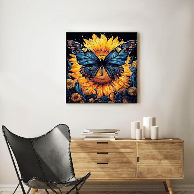 Framed Paint by Numbers Kit for Adults Beginner Butterfly, Adult Paint by Number Kits on Canvas Framed, DIY Acrylic Oil Painting by Numbers with Frame, Sunflower for Home Decor Gift 10 X 10 Inch
