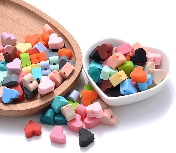 40PCS Square Heart Silicone Beads Mix Colorful Shaped Beads for DIY Crafts