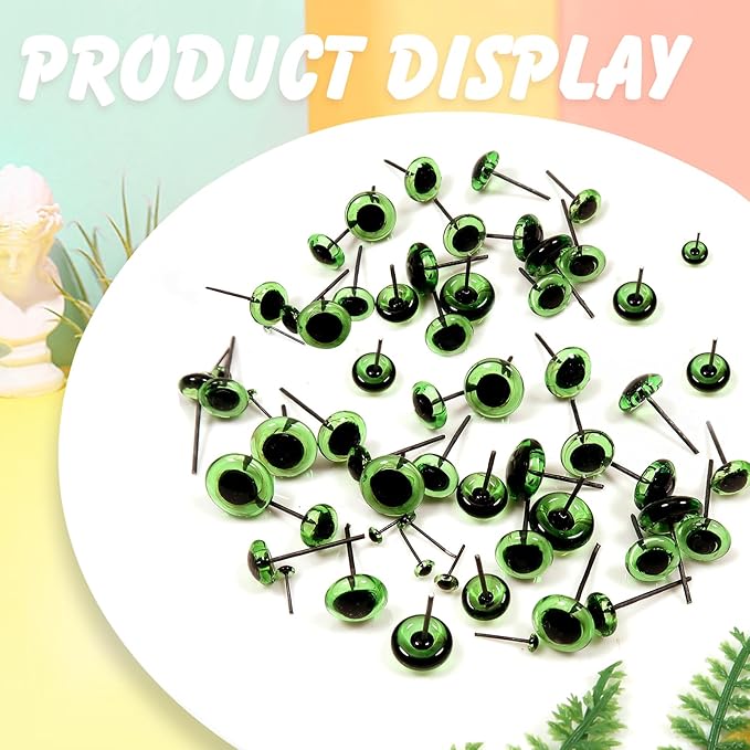 TOAOB 100pcs Green Glass Eyes Kits 3mm to 12mm Assorted Sizes for Crafts Needle Felting Decoys Sewing