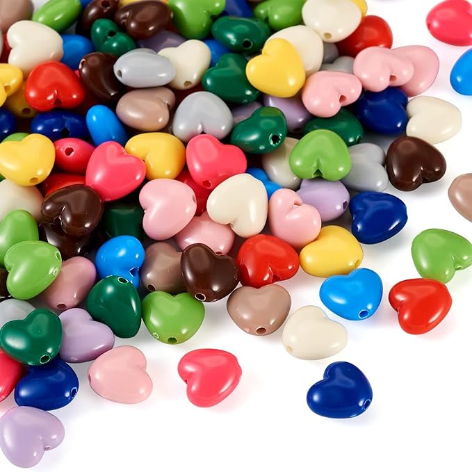 FASHEWELRY 130Pcs Macaron Colors Acrylic Heart Beads Candy Color Love Heart Beads Cute Sweet Pony Bead Bulk for Valentine Day Bracelet Necklace Jewelry Making