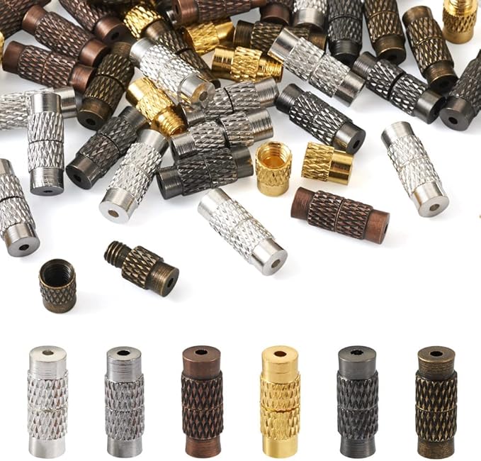 KISSITTY 120Sets Column Brass Screw Clasps 6 Colors Barrel Clasps Jewelry End Tips Caps Screw Twist Clasps Copper Jewelry Connector Barrel Clasps 11~12x4mm for Necklace Bracelet Jewelry Making