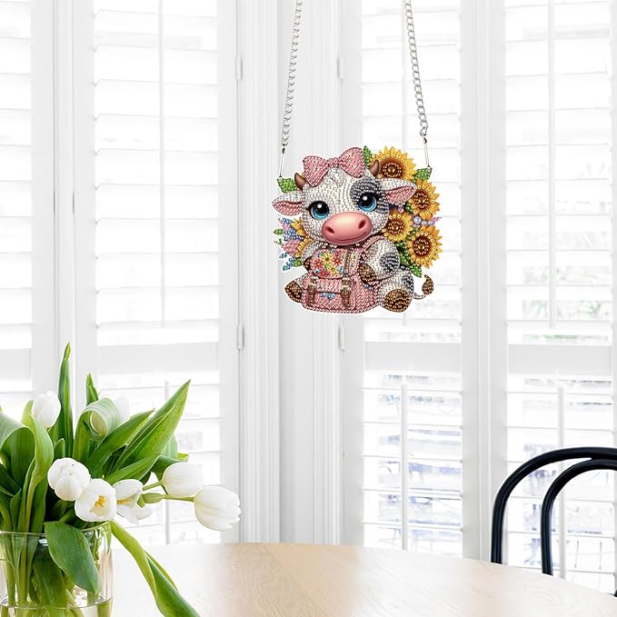 Tontut Sunflower Cow Diamond Art Painting Kits Hanging Decoration,5D Diamond Art Painting,DIY Special Shape Diamond Craft Wall Garden Decoration,Gifts