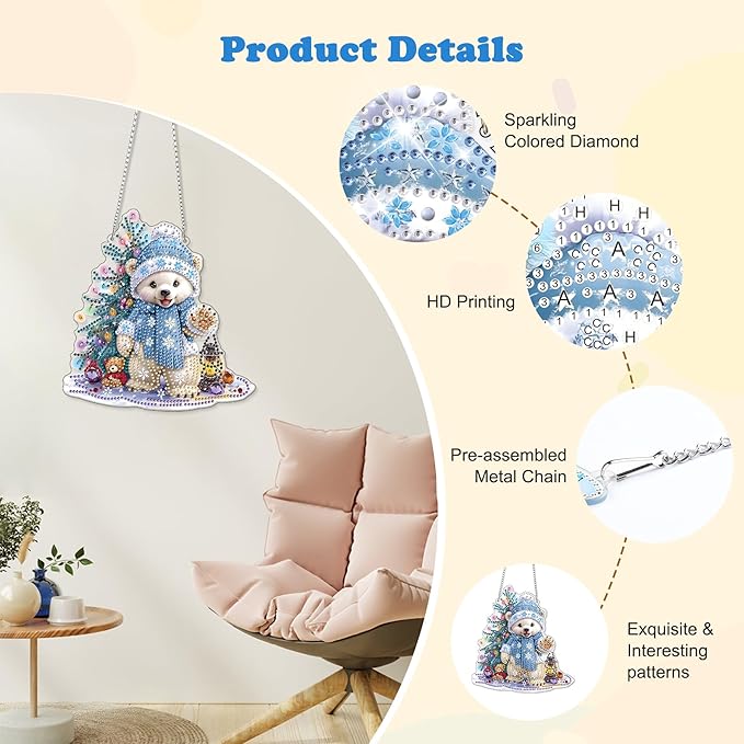 HEIBAGO Polar Bear Diamond Art Hanging Kits for Adults Kids, 5D Special Shaped Crystal Diamond Painting Kit, DIY Pattern Window Pendant Gem Art Kit for Home Wall Decor 8.3 x 8.3 Inch