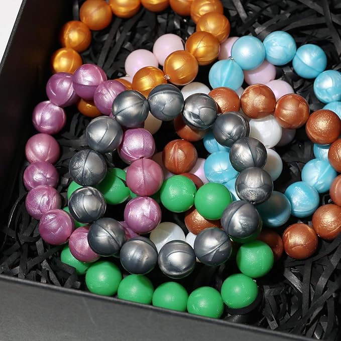 120pcs Richbunnys 15mm Bulk Silicone Beads for Pens and Keychain Making,Large Bead for Necklace and Bracelets Making,Assorted Rubber Beads Set(Pearlescent Silver)