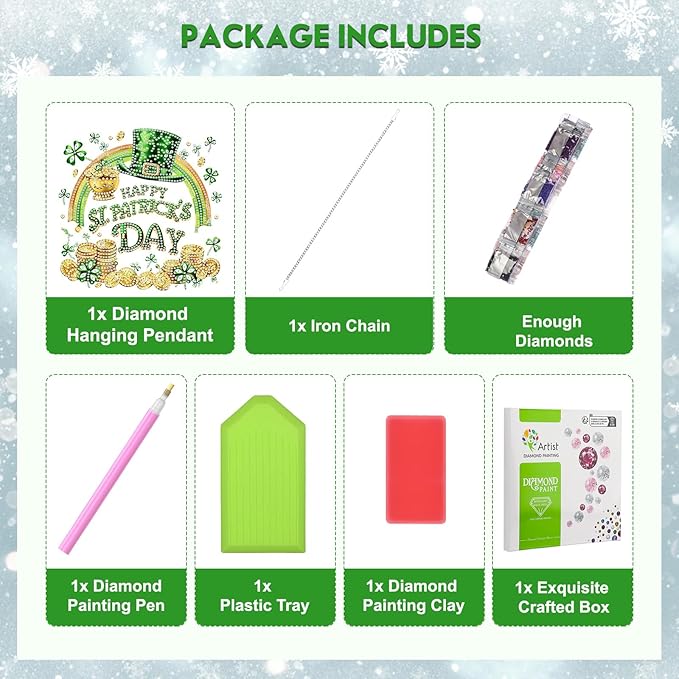 NEWENMO DIY Hanging Diamond Art Pendant Painting Kit, Happy St. Patrick's Day, Special Shaped Crystal Gem Craft Painting Kit Ornament, Diamond Ornament for Home Garden Wall Hanging, Lucky Gold Coin