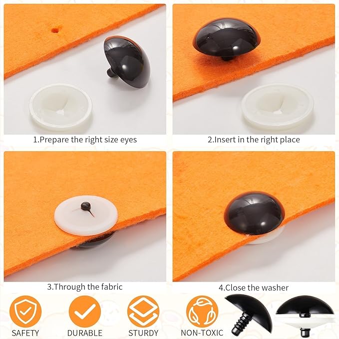 Vanblue Upgraded Safety Eyes for Crocheting 40mm 12pcs Scratch-Resistant Black Crochet Eyes with Eco-Friendly Washer Snap on Easily and Securely Strong Amigurumi Eyes Smooth Edges for Stuffed Animals
