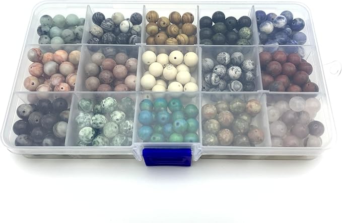 350pcs 8mm Natural Round Stone Beads,for Jewelry Making,Loose Gemstone Accessories Hole Size 1mm,Polyolor Crystal Energy Stone,DIY Smooth Beads Necklace Bracelet (8mm 15 Grid), Small