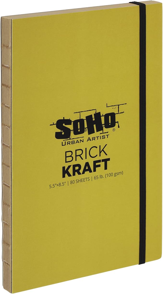 SoHo Urban Artist Brick Sketchbook Journals for Sketching, Drawing, Colored Pencils, Graphite, and More - Kraft 5.5"x8.5" (100 GSM, 80 Sheets) - 2 Pack