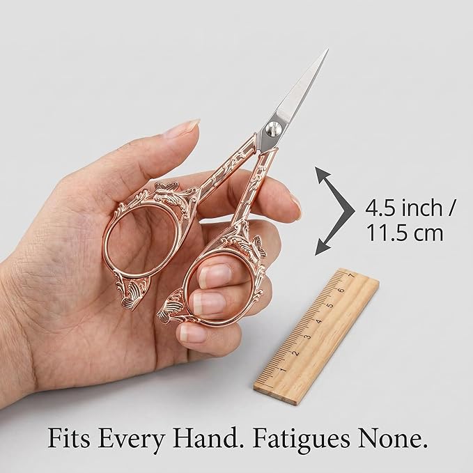 Crochet Scissors with Cover – Rose Gold Vintage Small Embroidery Scissors, Sharp Craft Scissors for Yarn Thread Sewing Needlework, Pretty Gift for Crocheter Quilter, 4.6 Inch