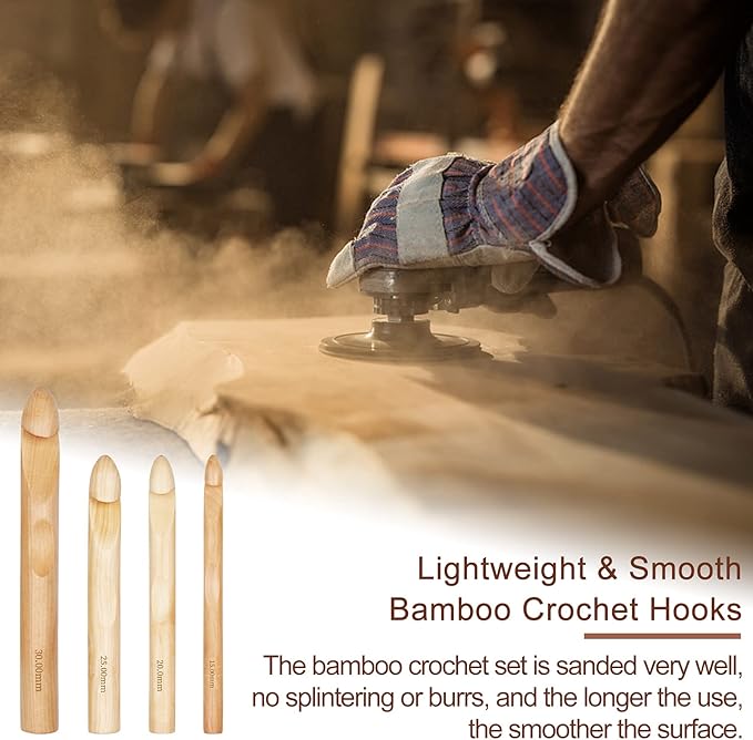 Coopay Large Crochet Hooks 15mm 20mm 25mm 30mm Wooden Crochet Hook Set for Chunky Yarn, Sturdy Big Bamboo Crochet Needles for Crocheting Huge Crochet Hooks for Thick Blanket & Large Project