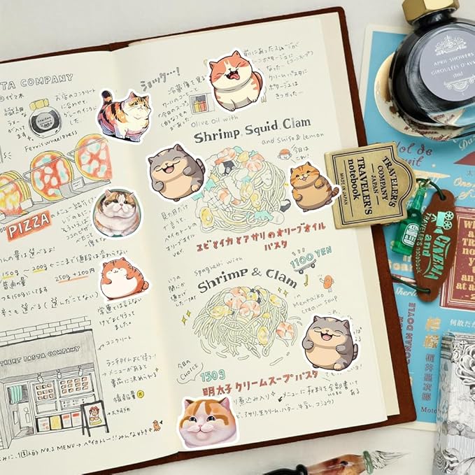 50Pcs Waterproof Vintage Stickers,Scrapbooking Supplies Kit,Aesthetic Decorative Craft Sticker for Planner, Bullet Journaling, Junk Journal, Water Bottles, Laptop, Retro Craft.Fat Cat