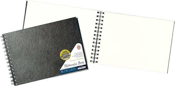 Pentalic 10" x 14" Double Wirebound Watercolor Field Book, 48 Pages, Black