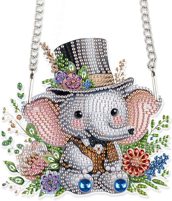 Tontut 5D DIY Diamond Art Painting Pendant kit, hat Elephant Special-Shaped Hanging Crystal Window Pendant kit, Adult Gift Home Curtains, Yard Door Decoration