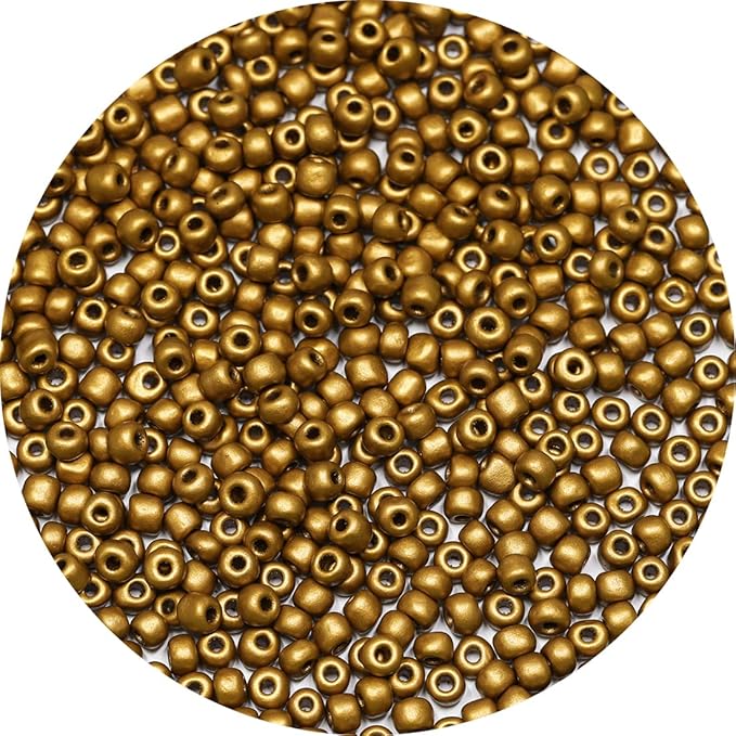 Bala&Fillic Matte Golden Color 4mm Seed Beads About 1200pcs/100Grams in Bag, 6/0 Glass Craft Beads for Making Bracelet and Necklace (Matte Golden)