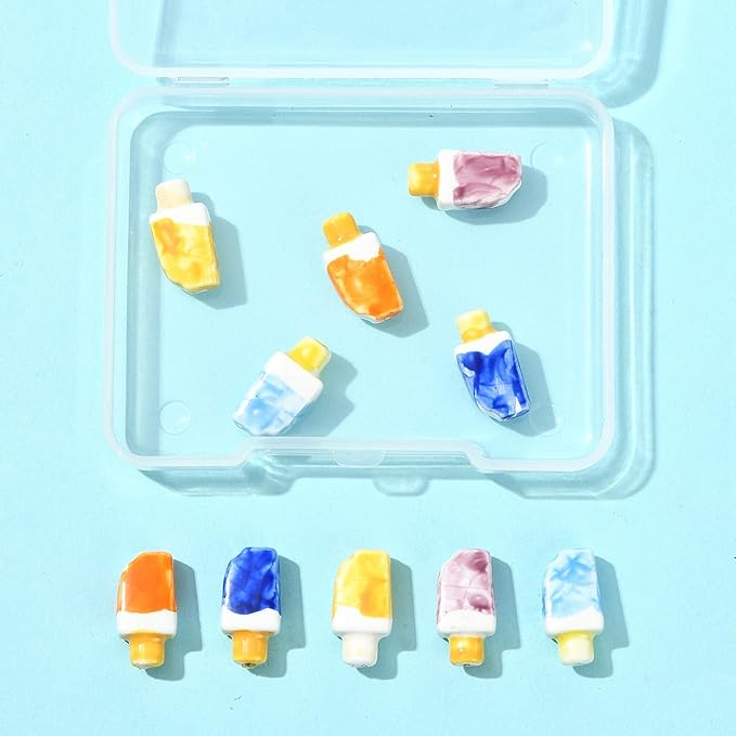 10Pcs Porcelain Ceramic Ice Cream Shapes Beads, 5 Colors Cute Food Shapes Porcelain Loose Spacer Beads for DIY Necklaces Bracelets Crafts Supplies Jewelry Accessories