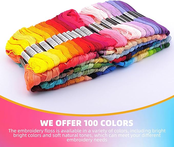 100 colour embroidery thread, 6 strand hand embroidery supplies rainbow embroidery floss, cross stitch thread for bracelet, diy crafts, sewing, embroidery supplies
