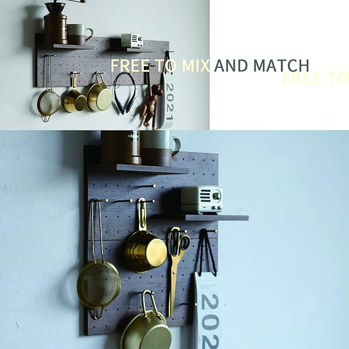 Wooden Pegboard Modular Display Organization Storage Wall Hooks Shelf 15.2in x 7.6in 2-Pack (Color:Walnut)