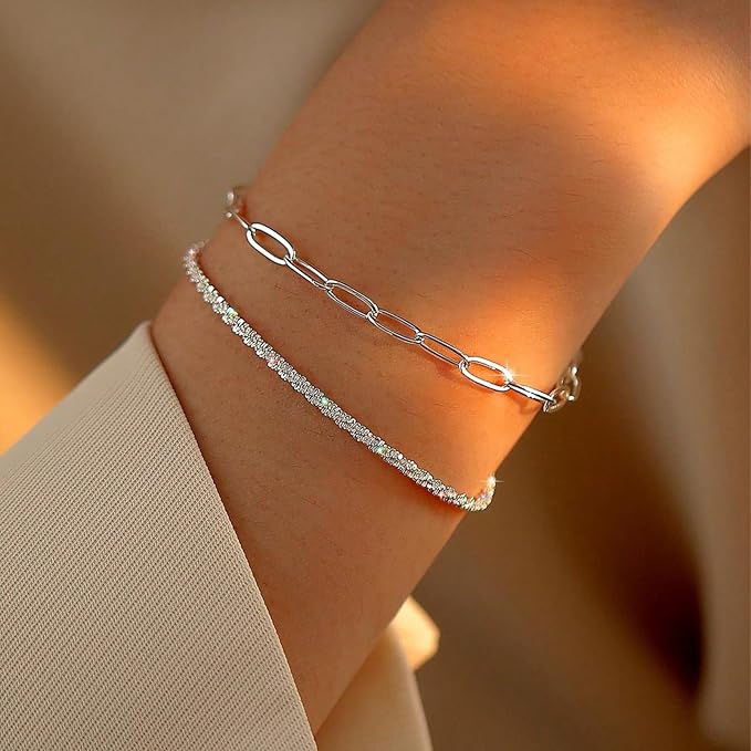 Swyabi 10 PCS Charm Bracelet Chain 6.5 Inch Stainless Steel Paperclip Chain Bracelets Set for Men Women DIY Bracelets Crafts