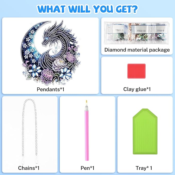 Bowetile Dragon Diamond Art Hanging Kits for Adults, 5D Special Shape Diamond Painting Flowers Pendant Kits, Gem Art Suncatchers Painting Window Ornament for Home Garden Wall Decor