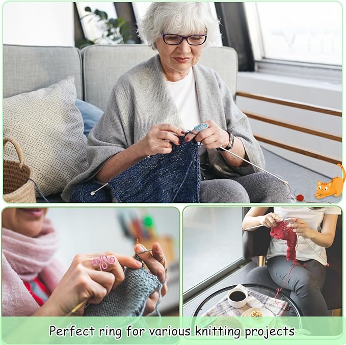 Juszok 3Pcs Handmade Crochet Tension Ring, Crochet Ring for Finger Crocheting,Yarn Tension Control Ring, Adjustable Companion Knitting Ring with Box Gifts for Crocheters Knitters Women (Blue)