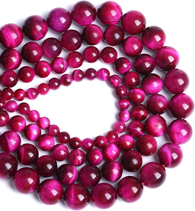 10mm 38pcs Natural Rose Red Tiger Eye Agate Stone Round Loose Beads for Jewelry Making Semi-Precious Beads DIY Bracelet Necklace (Rose Red Tiger Eye Stone, 10mm)