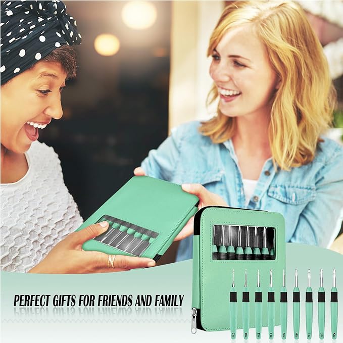 Chuangdi 9 Pieces Lighted Crochet Hooks with Case 9 Size LED Light Crochet Hooks Set Knitting Needles Craft Yarn Weaving Needles Comfortable Smooth Handle for Knitting, 2.5 mm-6.5 mm(Green)