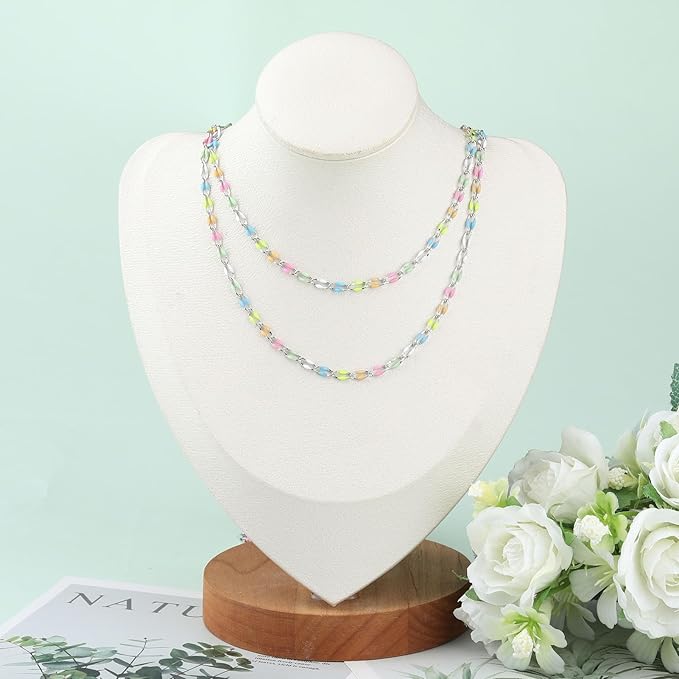KYUNHOO 13 Feet Rainbow Links Silver Jewelry on Roll Colorful Oil Drip Chains for Jewelry Making Mixed Color Enamel Chain Spool for Women DIY Crafting Supplies Findings