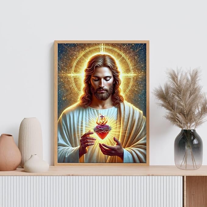 GEEHEIY Jesus Diamond Art Kits for Adults, 5D Religious Jesus Diamond Painting Kits for Beginner, DIY Christian Gem Art Dots for Adults, Perfect for Home Wall Decor 12x16 Inch