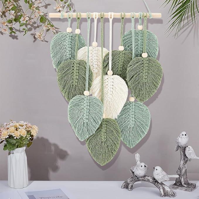 FREEBLOSS 2 Set DIY Macrame Leaf Wall Hanging Kit Beginners Macrame Kit Leaf and Owl Woven Tapestry Feather Wall Hanging DIY Macrame Kit for Adults Birthday Gift, Instructions Included