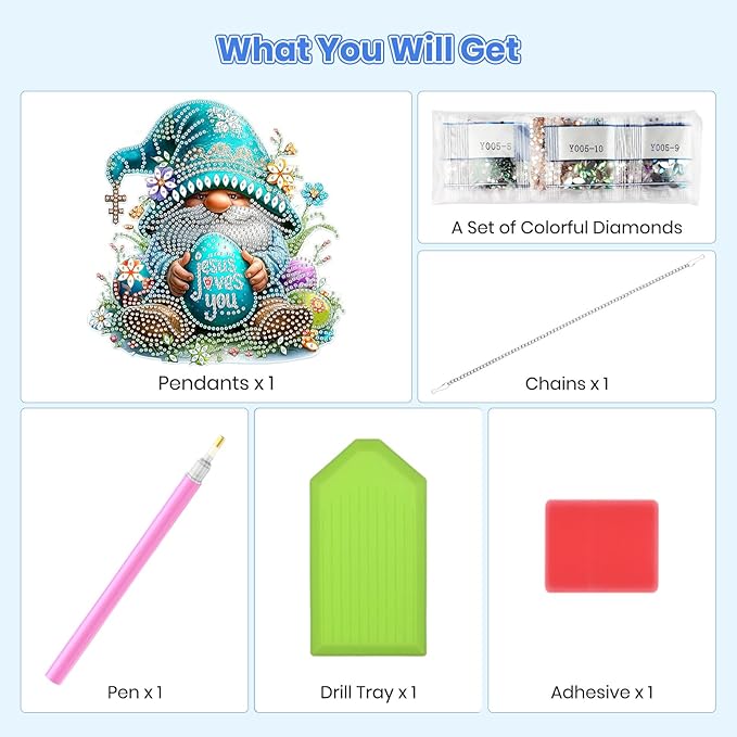 MOGTAA Easter Egg Diamond Art Hanging Kits for Adults Beginners, Gnomes Diamond Art Suncatchers, 5D Special Shape Flowers Diamond Painting Window Pendant Kit for Home Garden Wall Decor
