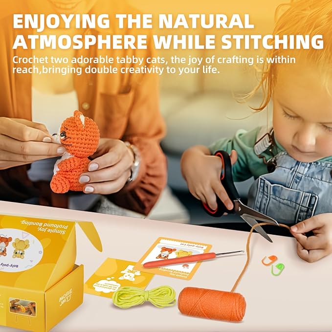 MOREJMTT Crochet Kit for Beginners, Learn to Crochet, Include Easy Knitting Soft Yarn, Step-by-Step Video Tutorial, Hook, Holiday Birthday Gift Adults (2pack cat)