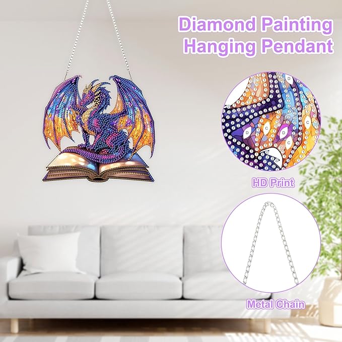 TOSTOG Dragon Diamond Art Hanging Kits for Adults, Dragon Diamond Painting for Adults Window Pendant, Special Shape Diamonds Diamond Painting Hanging Pendant Kit for Wall Home Decor Gift