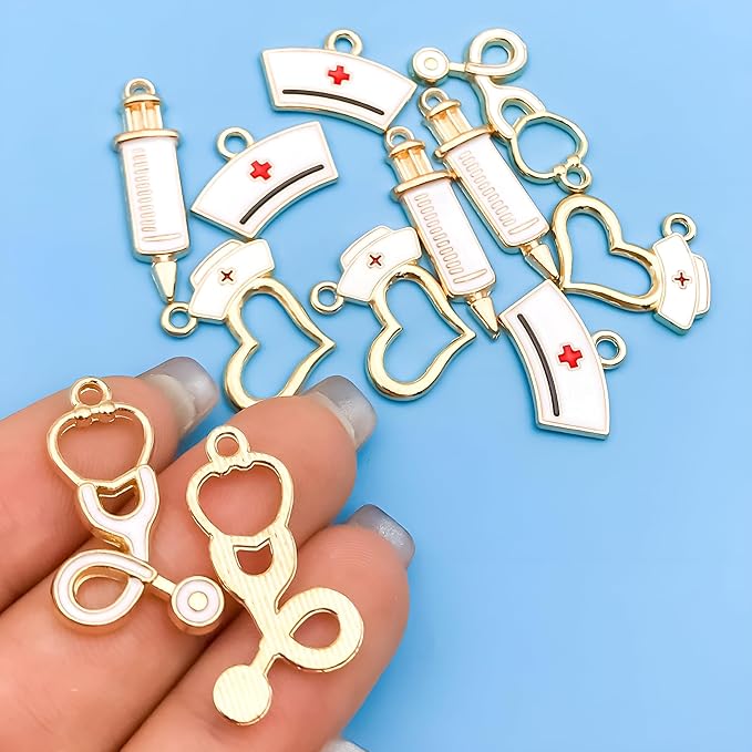 Youdiyla 36pcs Alloy enamel medical nurse series Pendant Jewelry Making DIY Keychain Earrings Pendant Various Design Charms for Jewelry Making Bracelets Necklace (SN205)