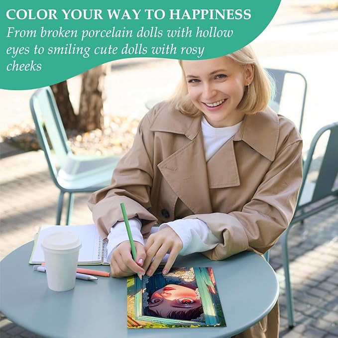 Horror Coloring Book for Adults Relaxation, 24 Pages Adult Coloring Books for Women Stress Relief, Spiral Bound Coloring Books, Relaxing Gift for Women, Single-Sided Coloring Book of Scare Style