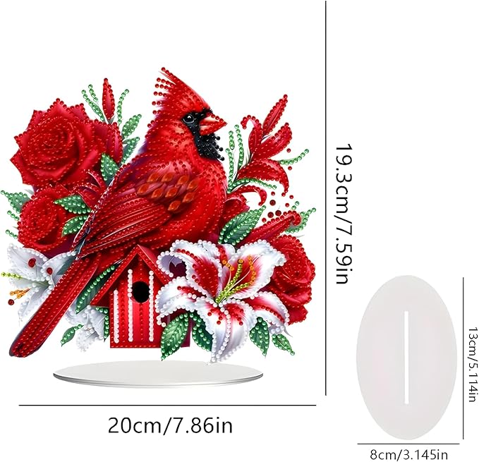 JJFox DIY Tabletop Diamond Art Painting Kit,Special Shaped Rhinestone Desk Placement Ornament,Home Stand Up Gem Painting Craft Kit,Gift. (Cardinal-1)
