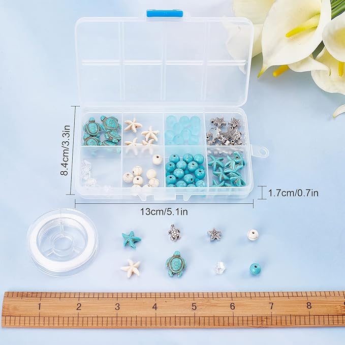 SUNNYCLUE 1 Box DIY 6Pcs Bohemian Style Synthetic Turquoise Turtle Bead Starfish Beads 8mm Beading Bracelet Making Kit Tortoise Beads for Jewelry Making Kit Multi Layer Bracelets Anklets Women Craft