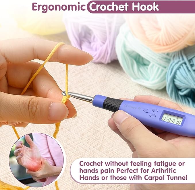 Light up Crochet Hook Set with Stitch Counter Crochet Kit with 18 Different Size Interchangeable Crochet Needle,Ergonomic with 2 Levels Led and Digital Stitch Counter for Crocheting and Knitting