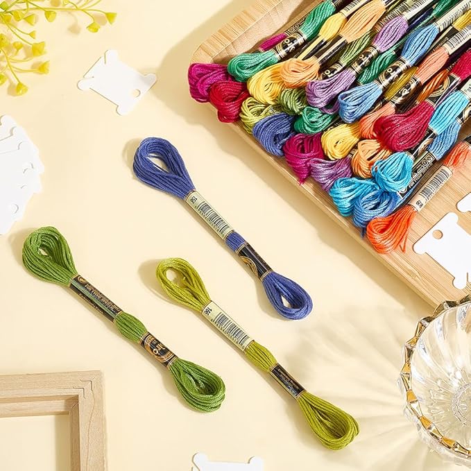210 Yards 24 Skeins Colorful Cross Stitch Floss Embroidery Threads Polyester Friendship Yarn Rainbow 6 Ply Embroidered String for Sewing Making Bracelets Clothes Stitching Decor Craft DIY