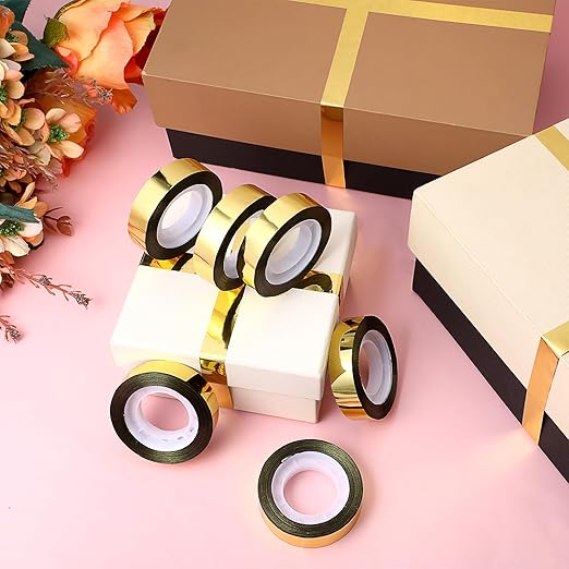 6 Rolls Gold Tape, 1/2 Inch Decorative Tape Self Adhesive Gold Mirror Tape Metallic Tape DIY Gold Graphic Art Tape Film Tape Gold Strips for Wall Decor TV Frame Crafts Decoration and Gift Box Wrapping