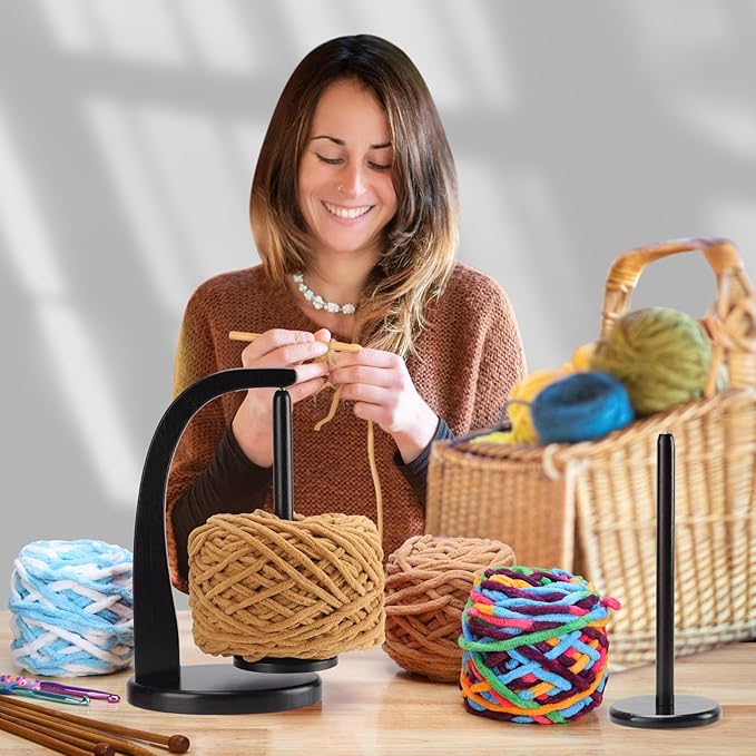 Model Magnetic Pendulum Wooden Yarn Holder for Crocheting, Yarn Storage Organizer, Delightful Surprise Gift for Knitting Lovers by ARTOWELL (Ebony-Colored, Enlarged Size)