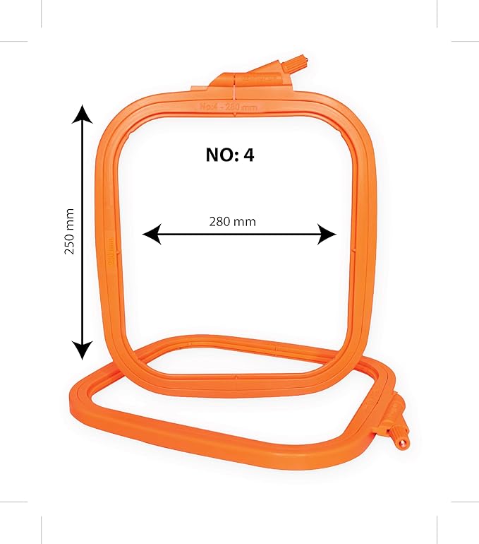 nurge square embroidery hoop - plastic cross stitch frame for needlepoint & embroidery - adjustable craft hoop - orange - set of 4