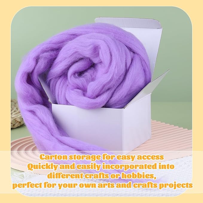 3.53oz Wool Roving, Wool Felting Supplies, Pure Wools, Chunky Yarn, Spinning Wool Roving for Needle Felting Wet Felting DIY Hand Spinning (Lavender)