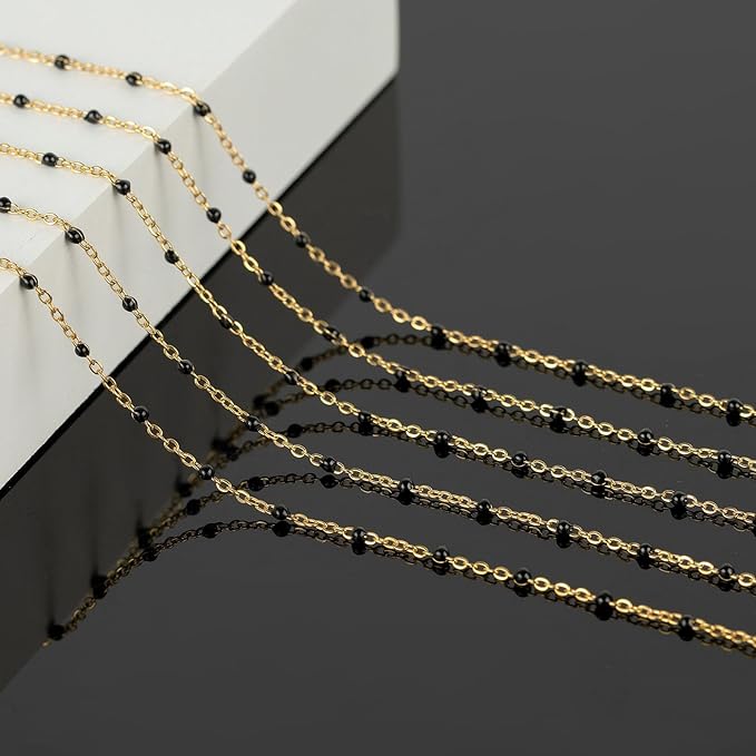 KYUNHOO 16.4 Feet Gold Plated Chain for Jewelry Making Solid Stainless Steel Cable Chain Black Beaded Jewelry Chain Roll with Lobster Clasps Jump Rings