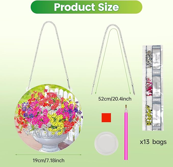 SSIJAYLZ Diamond Art Hanging Ornaments, Flowers Diamond Art Kit for Adults, 7.18 in 5D Crystal Accessories DIY for Home Decor