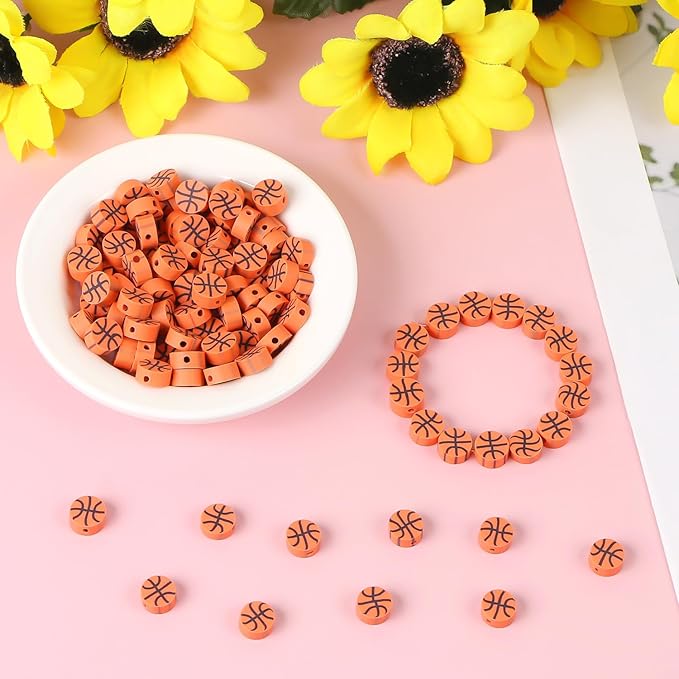 EVERMARKET 100pcs Basketball Beads Polymer Clay Basketball Beads Charms Ball Spacer DIY Sports Bead for Necklace Bracelet Handmade Jewelry Making Accessories Supplies